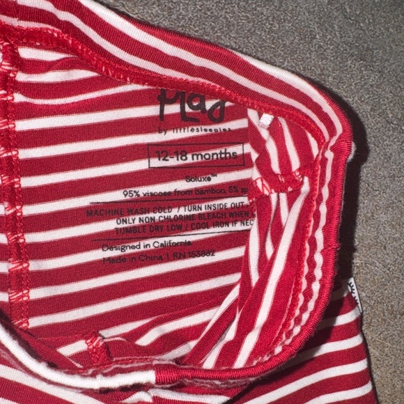 Little Sleepies Bamboo Play Striped Red and White Kids Leggings- 12/18 m - Picture 2 of 3